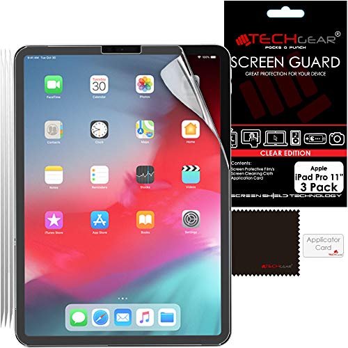 TECHGEAR [3 Stück Displayschutz für iPad Pro 11 (2020/2018) - Ultra Klare Schutzfolie für iPad Pro 11 2020, 2018 mit Reinigungstuch + Applikationskarte [1. 2. Generation] von TECHGEAR