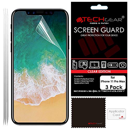 TECHGEAR [3 Stück] Displayschutzfolie für iPhone 11 Pro Max - Ultra Klare Schutzfolie Displayschutz mit Reinigungstuch + Applikationskarte kompatibel mit iPhone 11 Pro Max von TECHGEAR