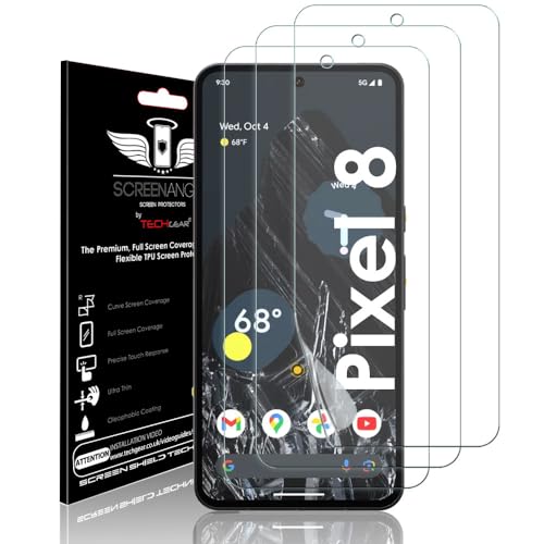 TECHGEAR [3 Stück Schutzfolie für Google Pixel 8 [Screen Angel] [Full Screen Coverage] verstärkte TPU Displayschutz Folie mit Gesamte Bildschirm Deckung inkl. Gebogener Bereich von TECHGEAR