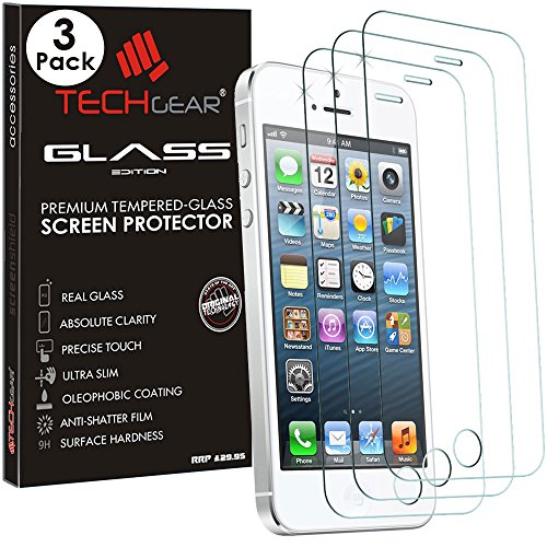 TECHGEAR [3 Stück] Schutzfolie kompatibel mit iPhone 5s / 5c / 5 / SE 1. Generation - Glas Displayschutzfolie Anti-Kratzer Schutzabdeckung von TECHGEAR