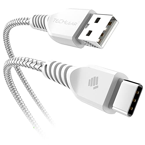 TECHGEAR 30cm USB C Kabel Typ C Nylon geflochtene Schnur Ladekabel und Synchronisation Kabel für Samsung Note 20 Ultra, S20 FE, S10 S9 A21s A20e A40 A51 A50 A71 A70, Sony XZ3 Huawei P40 etc -Weiß von TECHGEAR