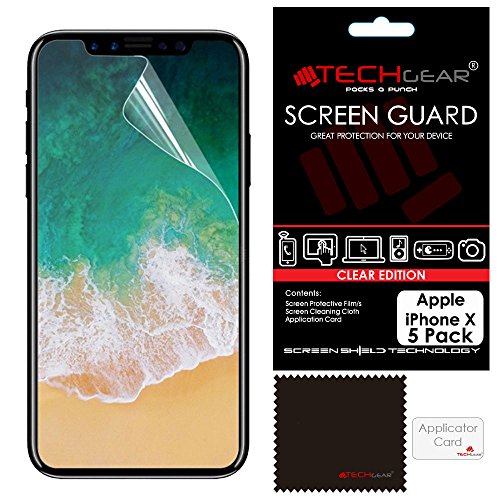 TECHGEAR [5 Stück Displayschutz für iPhone 11 Pro, iPhone XS - Ultra Klare Schutzfolie für iPhone 11 Pro - mit Reinigungstuch + Applikationskarte von TECHGEAR