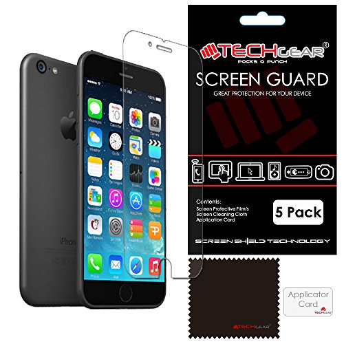 TECHGEAR [5 Stück Displayschutz für iPhone 6s, iPhone 6 (4.7 Zoll) - Ultra Klare Schutzfolie für Apple iPhone 6s, iPhone 6 (4.7 Zoll) - mit Reinigungstuch + Applikationskarte von TECHGEAR