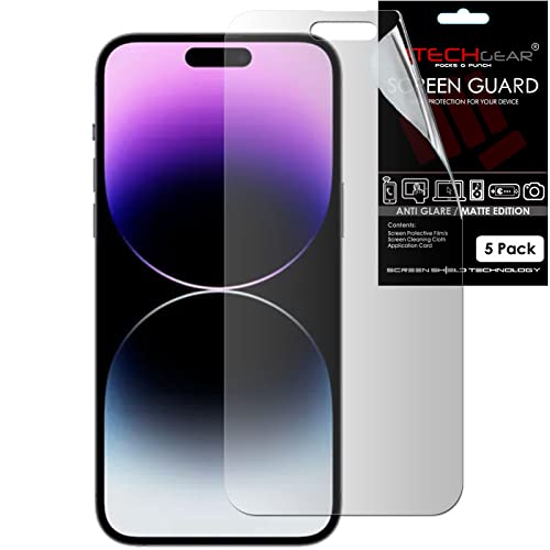 TECHGEAR 5 Stück Matt Displayfolie für iPhone 14 Pro Max - Matte Anti Glare Blendschutz Schutzfolie mit Reinigungstuch + Applikationskarte Film Folie kompatibel mit iPhone 14 Pro Max von TECHGEAR