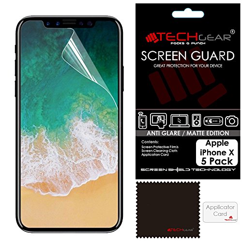 TECHGEAR [5 Stück Matte Displayschutzfolien für iPhone 11 Pro, iPhone XS, X - Matte Blendschutz Schutzfolie für iPhone 11 Pro - mit Reinigungstuch + Applikationskarte von TECHGEAR