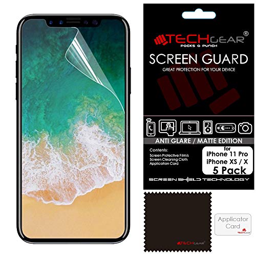 TECHGEAR [5 Stück Matte Displayschutzfolien für iPhone 11 Pro, iPhone XS - Matte Blendschutz Schutzfolie für iPhone 11 Pro, XS, X - mit Reinigungstuch + Applikationskarte von TECHGEAR