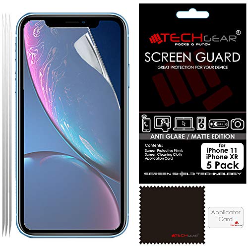 TECHGEAR [5 Stück Matte Displayschutzfolien für iPhone XR (6,1 zoll) - Matte Blendschutz Schutzfolie für iPhone XR - mit Reinigungstuch + Applikationskarte von TECHGEAR
