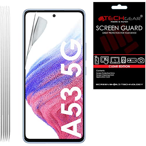 TECHGEAR [5 Stück Schutzfolie für Galaxy A53 5G, Ultra Klare Schutz folie kompatibel mit Samsung Galaxy A53 5G - mit Reinigungstuch + Applikationskarte von TECHGEAR