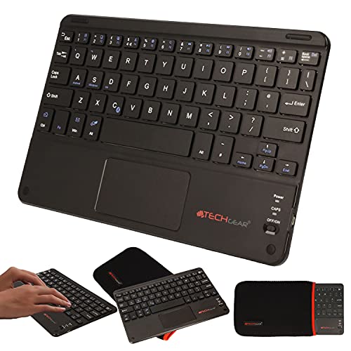 TECHGEAR Active Strike Pro Slim Bluetooth kabellose UK-QWERTY-Tastatur mit Maus-Touchpad für Tablets und Handys mit Android-Betriebssystem (inklusive Tastatur-Tragetasche) von TECHGEAR