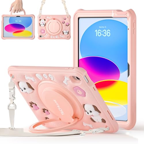 TECHGEAR BubblyToons Kinder hülle für iPad 10. und 11. Generation, iPad 11 Zoll 2025/10,9 Zoll 2022, Kindergärten, Schulen, kinderfreundliche, weiche und robuste, 360-Grad-Ständer – Hundewelpe von TECHGEAR