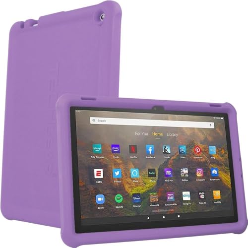 TECHGEAR Bumper Schutzhülle für Neue Amazon Fire HD 10 / HD 10 Plus (2023/2021, 11. 13. Generation) [Kinderfreundlich] Silikon Soft Shell Anti-Rutsch Stoßfest hülle + Displayschutzfolie - Lavendel von TECHGEAR