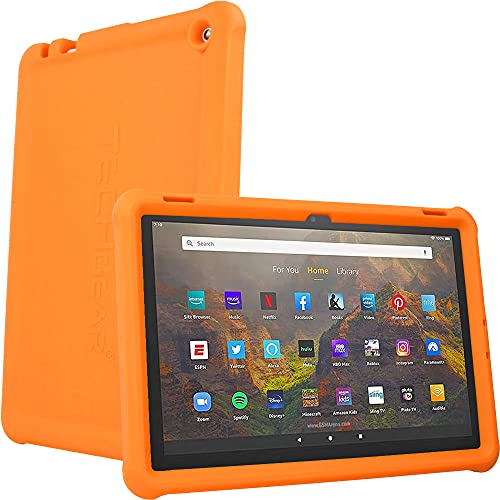 TECHGEAR Bumper Schutzhülle für Neue Amazon Fire HD 10 / HD 10 Plus (2023/2021, 11. 13. Generation) [Kinderfreundlich] Silikon Soft Shell Anti-Rutsch Stoßfest hülle + Displayschutzfolie - ORANGE von TECHGEAR