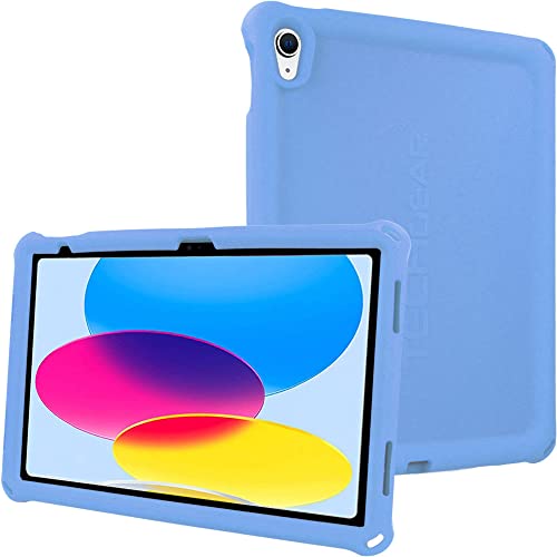 TECHGEAR Bumper iPad 10 Hülle Silikon [Kinderfreundlich] Stark Schutzhülle Weicher Hülle rutschfeste stoßfeste, Eckenschutz + Schutzfolie Kompatibel mit Apple iPad 10. Generation 2022 (10,9) HELLBLAU von TECHGEAR