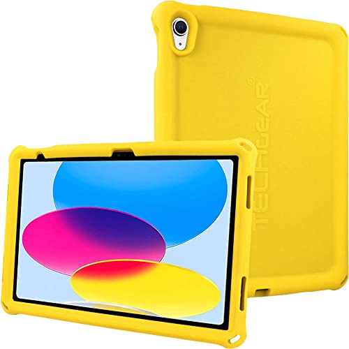 TECHGEAR Bumper iPad 10 Hülle Silikon [Kinderfreundlich] Stark Schutzhülle Weicher Hülle rutschfeste stoßfeste, Eckenschutz + Schutzfolie Kompatibel mit Apple iPad 10. Generation 2022 (10,9) GELB von TECHGEAR