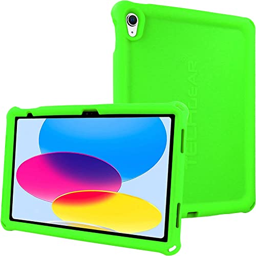 TECHGEAR Bumper iPad 10 Hülle Silikon [Kinderfreundlich] Stark Schutzhülle Weicher Hülle rutschfeste stoßfeste, Eckenschutz + Schutzfolie Kompatibel mit Apple iPad 10. Generation 2022 (10,9) GRÜN von TECHGEAR