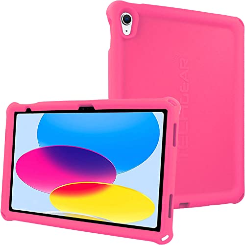 TECHGEAR Bumper iPad 10 Hülle Silikon [Kinderfreundlich] Stark Schutzhülle Weicher Hülle rutschfeste stoßfeste, Eckenschutz + Schutzfolie Kompatibel mit Apple iPad 10. Generation 2022 (10,9) ROSA von TECHGEAR