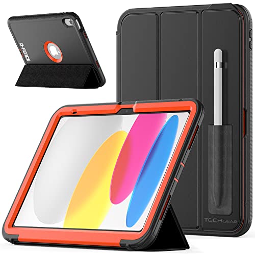 TECHGEAR D-Fence Hülle für Apple iPad 11. / 10. Generation, iPad (A16) 11 2025/10,9 Zoll 2022, stoßfeste, robuste Schutzhülle mit Ständer, für Schulen, Bauarbeiter, Arbeiter und Kinder, Orange von TECHGEAR