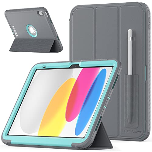 TECHGEAR D-Fence Kompatibel mit Apple iPad 10. Generation 2022 Hülle (10.9) Schlanker, Schlagfester, Robuster Schutzanzug Rüstung Defence Smart Fall, Kinder Schule Bauherren Arbeiter + Folie, Aqua von TECHGEAR