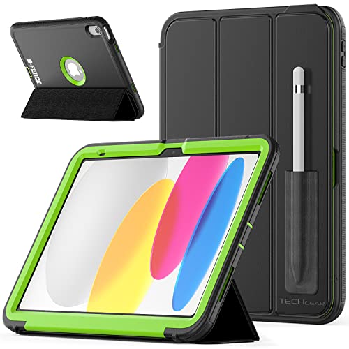 TECHGEAR D-Fence Hülle für Apple iPad 11. / 10. Generation, iPad (A16) 11 2025/10,9 Zoll 2022, stoßfeste, robuste Schutzhülle mit Ständer, für Schulen, Bauarbeiter, Arbeiter und Kinder, Grün von TECHGEAR