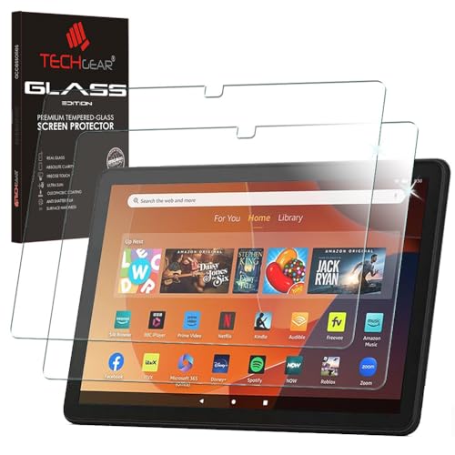 TECHGEAR Displayschutzfolie aus gehärtetem Glas für alle Amazon Fire HD 10 Zoll / HD 10 Kids Tablets (2023/13. Generation, 9H Härte, HD-Klarheit, kratzfest, blasenfrei, reaktionsschnell), 2 Stück von TECHGEAR