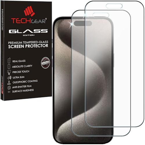 TECHGEAR Displayschutzfolie für iPhone 15 Pro, blendfrei, matt, 3D-Glas, echtes gehärtetes Glas, kompatibel mit iPhone 15 Pro 15,5 cm (6,1 Zoll), 2 Stück von TECHGEAR