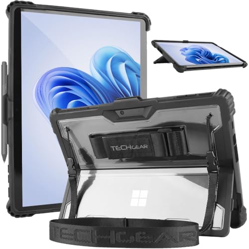 TECHGEAR DuraTUFF Hülle kompatibel mit Microsoft Surface Pro 9 / Pro 10 [Signature Keyboard kompatibel] Robuste, stoßfeste Schutzhülle mit Handschlaufe, Schultergurt, Ständer und Stifthalter von TECHGEAR