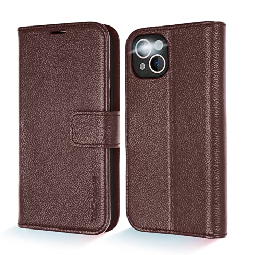 TECHGEAR [Echtes Leder Hülle Kompatibel mit iPhone 13 Mini, Stoßfest Handyhülle [Erstklassiges Echtes Leder] [3 Kartenfächer, RFID-Blockierung] [Magnet] [Standfunktion] - Braun von TECHGEAR