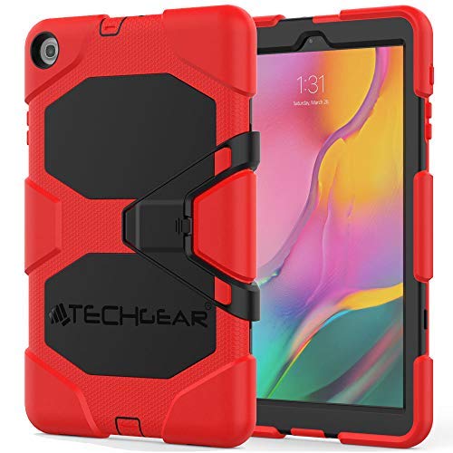 TECHGEAR G-Shock Hülle für Samsung Galaxy Tab A 10,1 2019 (SM-T510 / T515) Heavy Duty Robuste Schutzhülle mit abnehmbaren Ständer & eingebauter Bildschirm - Schule, Kids, Bauherr Hülle -Rot von TECHGEAR