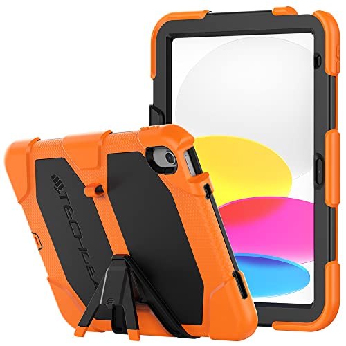 TECHGEAR G-Shock Kompatibel mit Apple iPad 10. Generation 2022 Hülle (10.9 Zoll) Robuste Schutzhülle Stoßfester, Eingebauter schutzfolie mit Ständer, Schule Kinder Bauunternehmer hülle - Orange von TECHGEAR