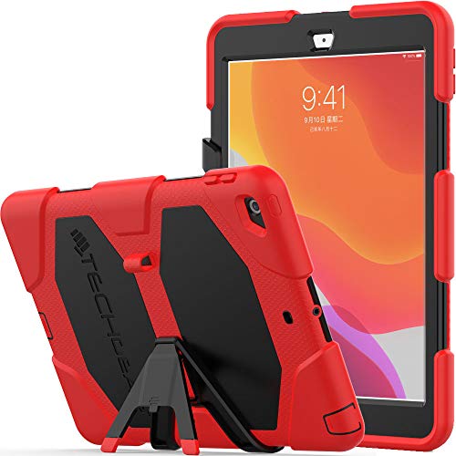 TECHGEAR G-Shock hülle Designed für iPad 10.2 2021/2020/2019 [9. 8. 7. Generation] Robuste Schutz hülle Stoßfester Überlebens Fall mit abnehmbaren Ständer Schule, Kinder, Bauunternehmer Hülle - Rot von TECHGEAR