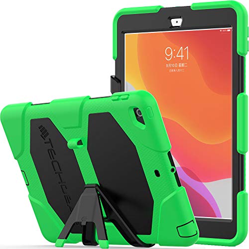 TECHGEAR G-Shock hülle Designed für iPad 10.2 2021/2020/2019 [9. 8. 7. Generation] Robuste Schutz hülle Stoßfester Überlebens Fall mit abnehmbaren Ständer Schule, Kinder, Bauunternehmer Hülle -Grün von TECHGEAR