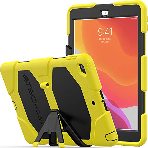 TECHGEAR G-Shock hülle Designed für iPad 10.2 2021/2020/2019 [9. 8. 7. Generation] Robuste Schutz hülle Stoßfester Überlebens Fall mit abnehmbaren Ständer Schule, Kinder, Bauunternehmer Hülle - Gelb von TECHGEAR
