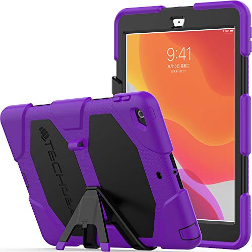 TECHGEAR G-Shock hülle Designed für iPad 10.2 2021/2020/2019 [9. 8. 7. Generation] Robuste Schutz hülle Stoßfester Überlebens Fall mit abnehmbaren Ständer Schule, Kinder, Bauunternehmer Hülle - Lila von TECHGEAR