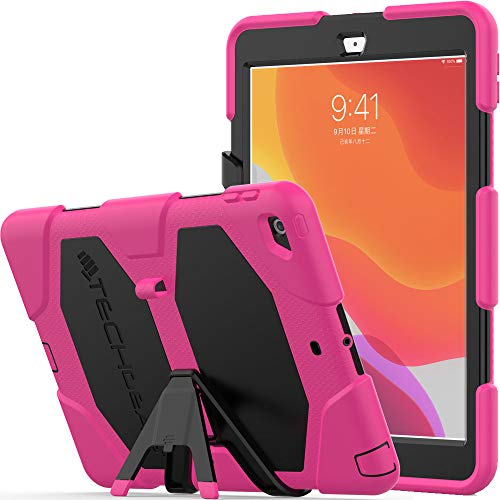 TECHGEAR G-Shock hülle Designed für iPad 10.2 2021/2020/2019 [9. 8. 7. Generation] Robuste Schutz hülle Stoßfester Überlebens Fall mit abnehmbaren Ständer Schule, Kinder, Bauunternehmer Hülle -Rosa von TECHGEAR