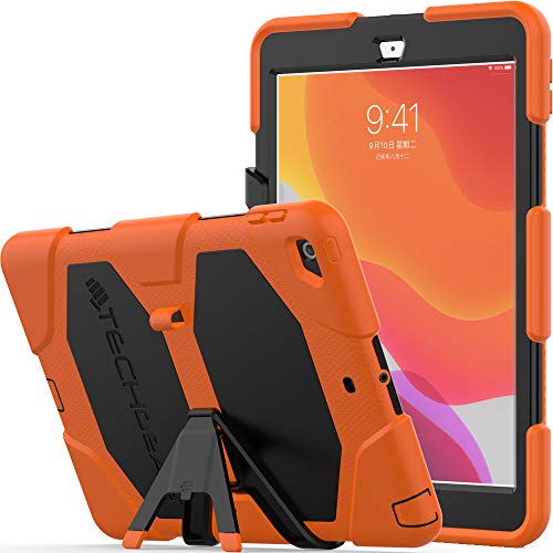 TECHGEAR G-Shock hülle Designed für iPad 10.2 2021/2020/2019 [9. 8. 7. Generation] Robuste Schutz hülle Stoßfester Überlebens Fall mit abnehmbaren Ständer Schule Kinder, Bauunternehmer Hülle - Orange von TECHGEAR