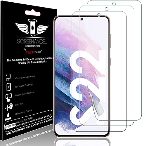 TECHGEAR Galaxy S22 Schutzfolie, [3 Stück] [Screen Angel Edition] Displayschutz Kompatibel mit Samsung Galaxy S22 [Blasenfrei] [Vollständige Abdeckung] TPU Displayschutz folie von TECHGEAR