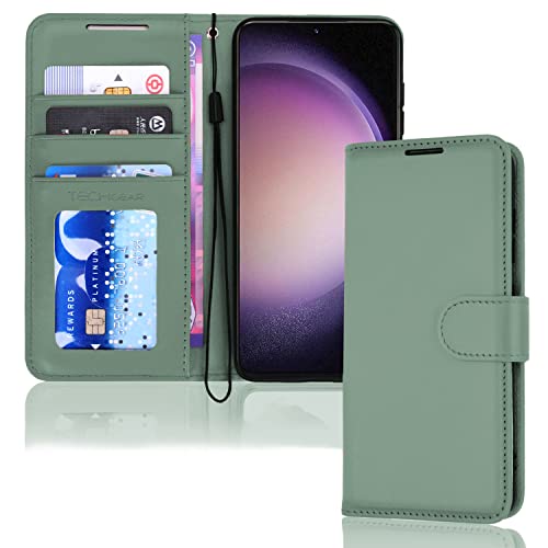 TECHGEAR Galaxy S23 5G Leder Hülle, PU Leder Flip Case Schutzhülle Ledertasche [Brieftasche] Handyhülle mit Ständer und Handschlaufe Beutel Hülle Kompatibel mit Samsung Galaxy S23 - Grün von TECHGEAR