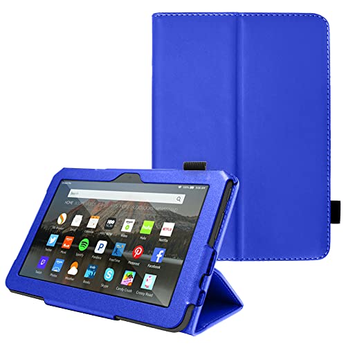 TECHGEAR Hülle für Neue Fire 7 Tablette 2022 (12. Generation) PU Leder Slim Hülle mit Ständer und Handschlaufe [Auto Schlaf/Wach] Schutzhülle Tasche für Amazon Fire 7" 12. Generation - Blau von TECHGEAR