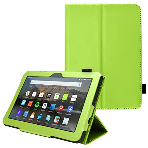 TECHGEAR Hülle für Neue Fire 7 Tablette 2022 (12. Generation) PU Leder Slim Hülle mit Ständer und Handschlaufe [Auto Schlaf/Wach] Schutzhülle Tasche für Amazon Fire 7" 12. Generation - Grün von TECHGEAR