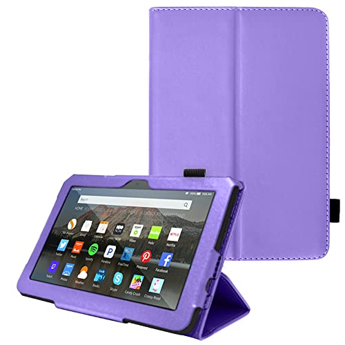 TECHGEAR Hülle für Neue Fire 7 Tablette 2022 (12. Generation) PU Leder Slim Hülle mit Ständer und Handschlaufe [Auto Schlaf/Wach] Schutzhülle Tasche für Amazon Fire 7" 12. Generation - Lila von TECHGEAR
