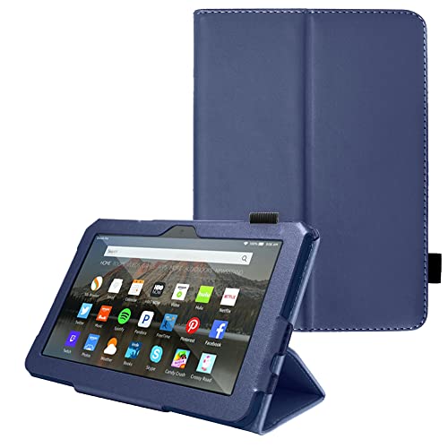 TECHGEAR Hülle für Neue Fire 7 Tablette 2022 (12. Generation) PU Leder Slim Hülle mit Ständer und Handschlaufe [Auto Schlaf/Wach] Schutzhülle Tasche für Amazon Fire 7" 12. Generation - Marineblaue von TECHGEAR