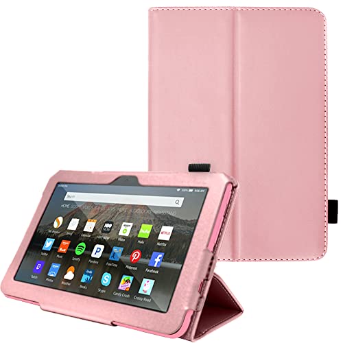TECHGEAR Hülle für Neue Fire 7 Tablette 2022 (12. Generation) PU Leder Slim Hülle mit Ständer und Handschlaufe [Auto Schlaf/Wach] Schutzhülle Tasche für Amazon Fire 7" 12. Generation - Rose von TECHGEAR