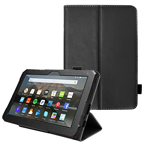 TECHGEAR Hülle für Neue Fire 7 Tablette 2022 (12. Generation) PU Leder Slim Hülle mit Ständer und Handschlaufe [Auto Schlaf/Wach] Schutzhülle Tasche für Amazon Fire 7" 12. Generation - Schwarz von TECHGEAR