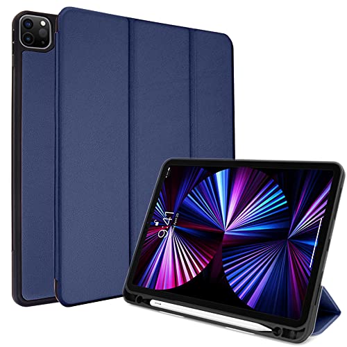 TECHGEAR Hülle iPad Pro (11 Zoll) 2022/2021 [Bleistift kompatibel] Slim Smart Case Dreifach gefaltet ständer Cover mit Eckenschutz [Aufwachen/Schlafen] für iPad Pro 11 4. 3. Generation - Blau von TECHGEAR