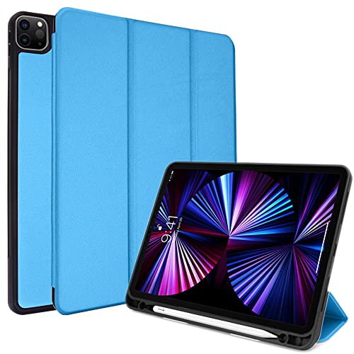 TECHGEAR Hülle iPad Pro (11 Zoll) 2022/2021 [Bleistift kompatibel] Slim Smart Case Dreifach gefaltet ständer Cover mit Eckenschutz [Aufwachen/Schlafen] für iPad Pro 11 4. 3. Generation - Hellblau von TECHGEAR