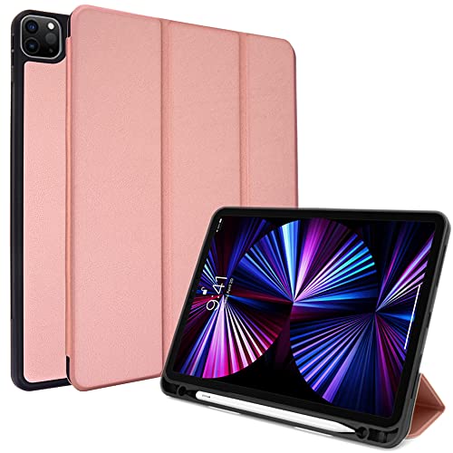 TECHGEAR Hülle iPad Pro (11 Zoll) 2022/2021 [Bleistift kompatibel] Slim Smart Case Dreifach gefaltet ständer Cover mit Eckenschutz [Aufwachen/Schlafen] für iPad Pro 11 4. 3. Generation - Roségold von TECHGEAR
