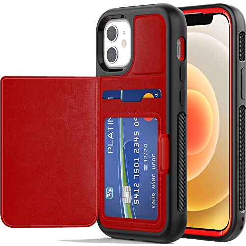 TECHGEAR Hülle iPhone 12 Mini Robust - Robust Kartenmappe Hülle [360 Schutz] Schutzhülle Karten Steckplätzen & Ständer Kompatibel mit iPhone 12 Mini - Rot von TECHGEAR