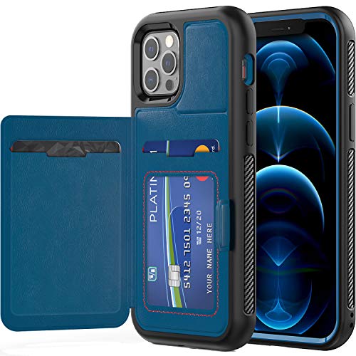 TECHGEAR Hülle iPhone 12 Pro Max Robust - Robust Kartenmappe Hülle [360 Schutz] Schutzhülle Karten Steckplätzen & Ständer Kompatibel mit iPhone 12 Pro Max - Blau von TECHGEAR