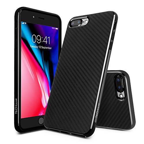 TECHGEAR Hülle kompatibel mit Apple iPhone 8 Plus / 7 Plus - Weich Flexible schlagfeste TPU-Slim-Case-Hülle [Kohlenstofffaser Design] Ultra dünn Super Passgenaue Schutzhülle - Schwarz von TECHGEAR