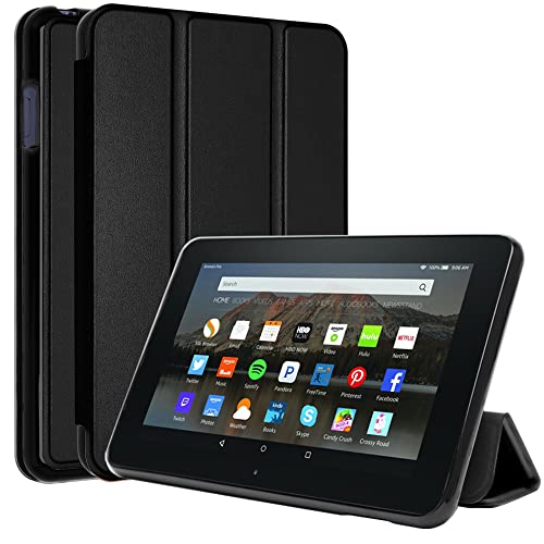 TECHGEAR Kluger Hülle für neu Amazon Fire HD 8 / HD8 Plus (2020/10. Generation) Slim Smart Case Dreifach Gefaltete Standabdeckung mit Eckenschutz [Auto Schlaf/Wach] - Schwarz von TECHGEAR